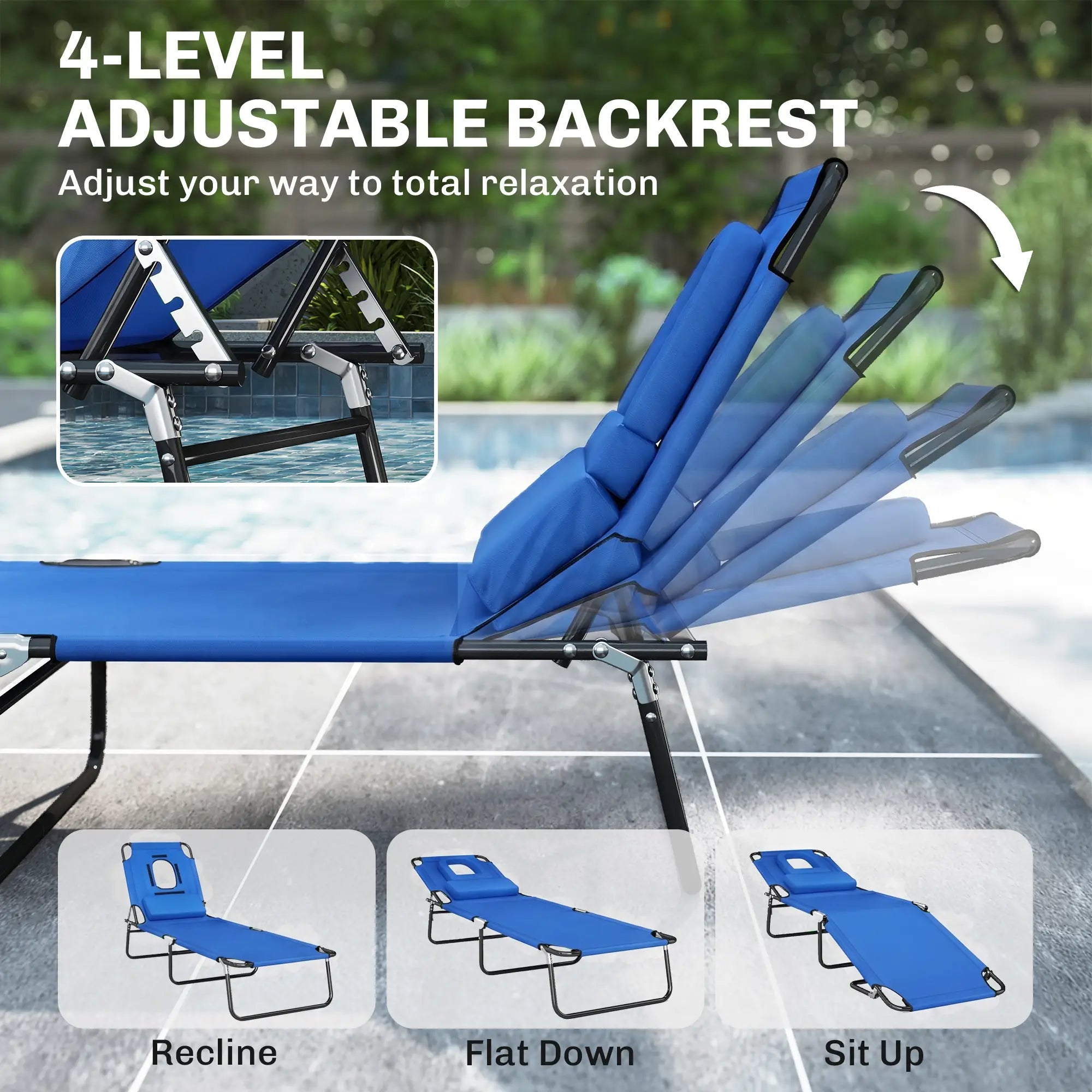 Folding Outdoor Lounge Chair, Portable, 4-Position Adjustable, Blue Lounger Chairs at Gallery Canada