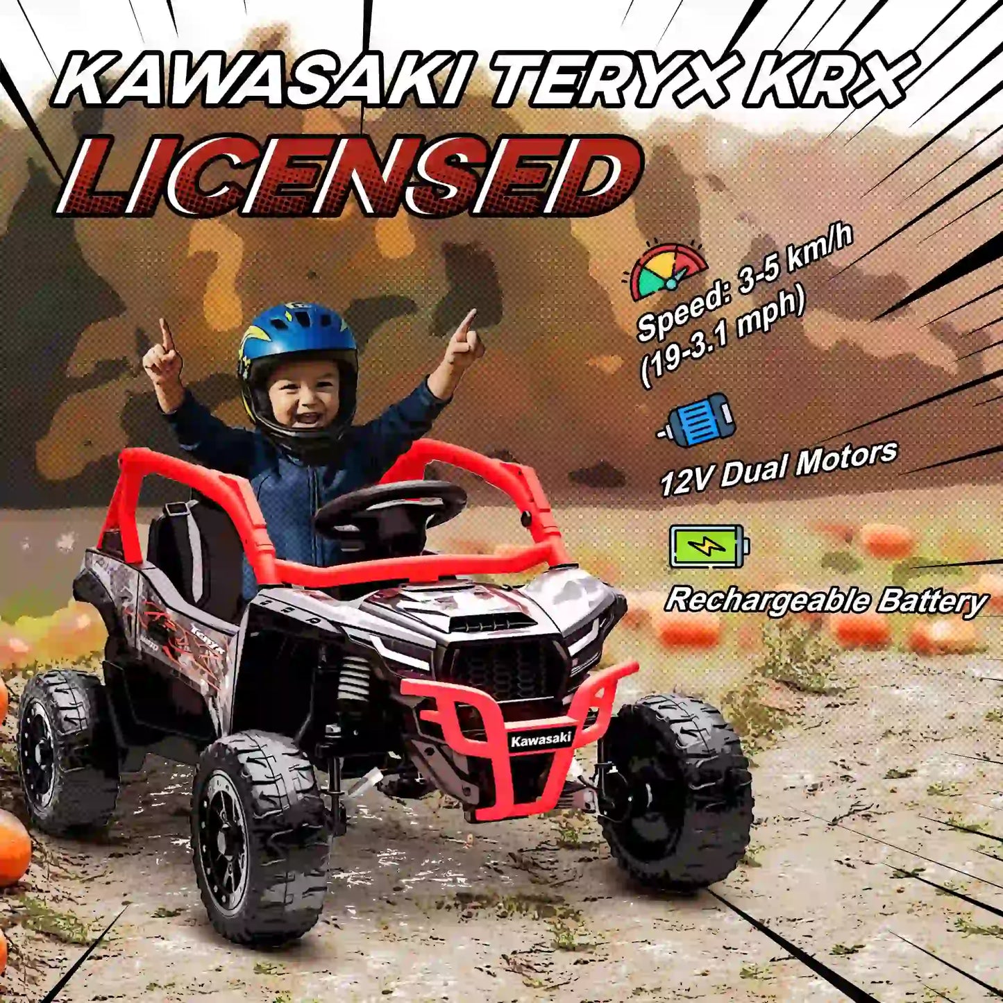 12V Ride On Truck, KAWASAKI TERYX KRX 2WD Kids Electric Car, Red Electric Toy Cars at Gallery Canada