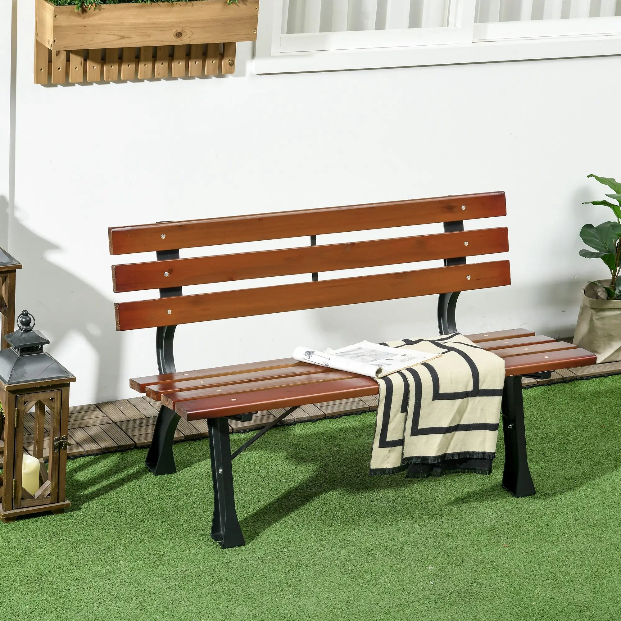 47 Inch Outdoor Garden Bench, Aluminum Wood Patio Loveseat, 528 lbs. Outdoor Benches at Gallery Canada