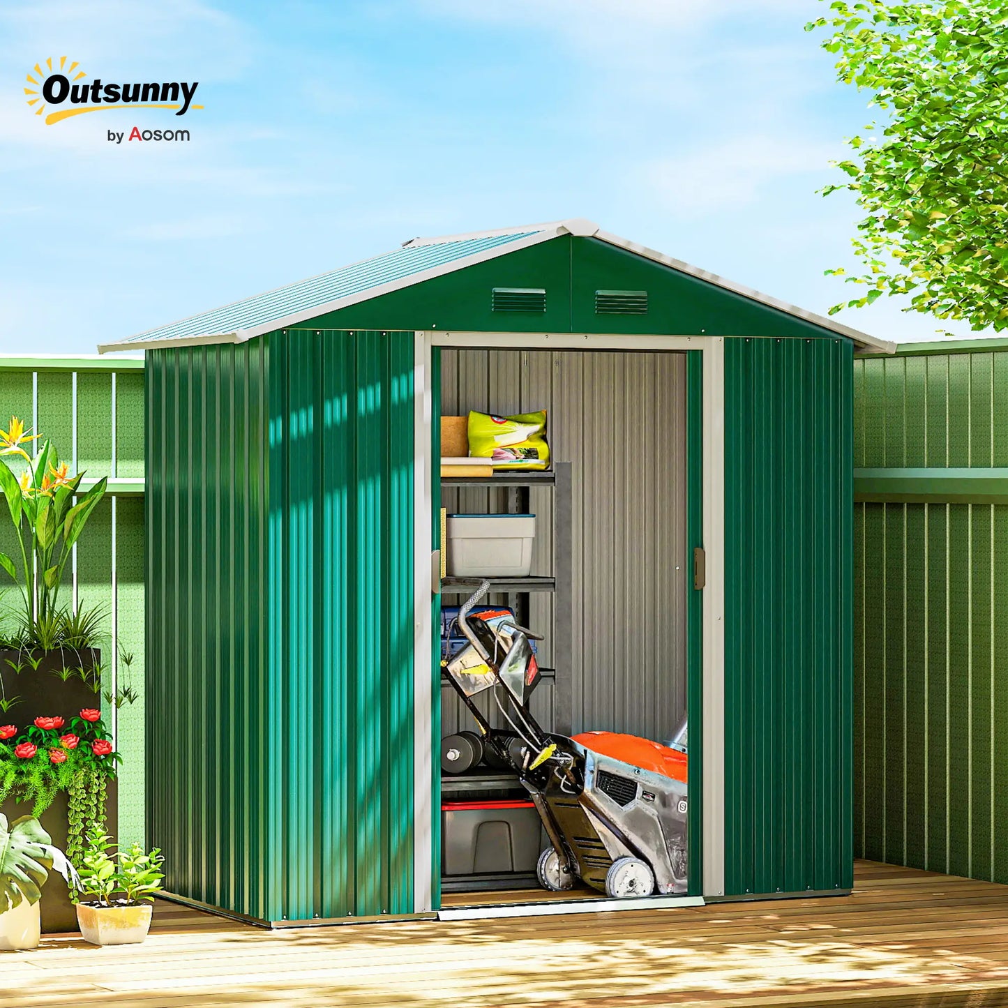 6.5x3.5ft Metal Garden Shed, Outdoor Tool Storage, Double Sliding Doors, Vents, Green Sheds at Gallery Canada