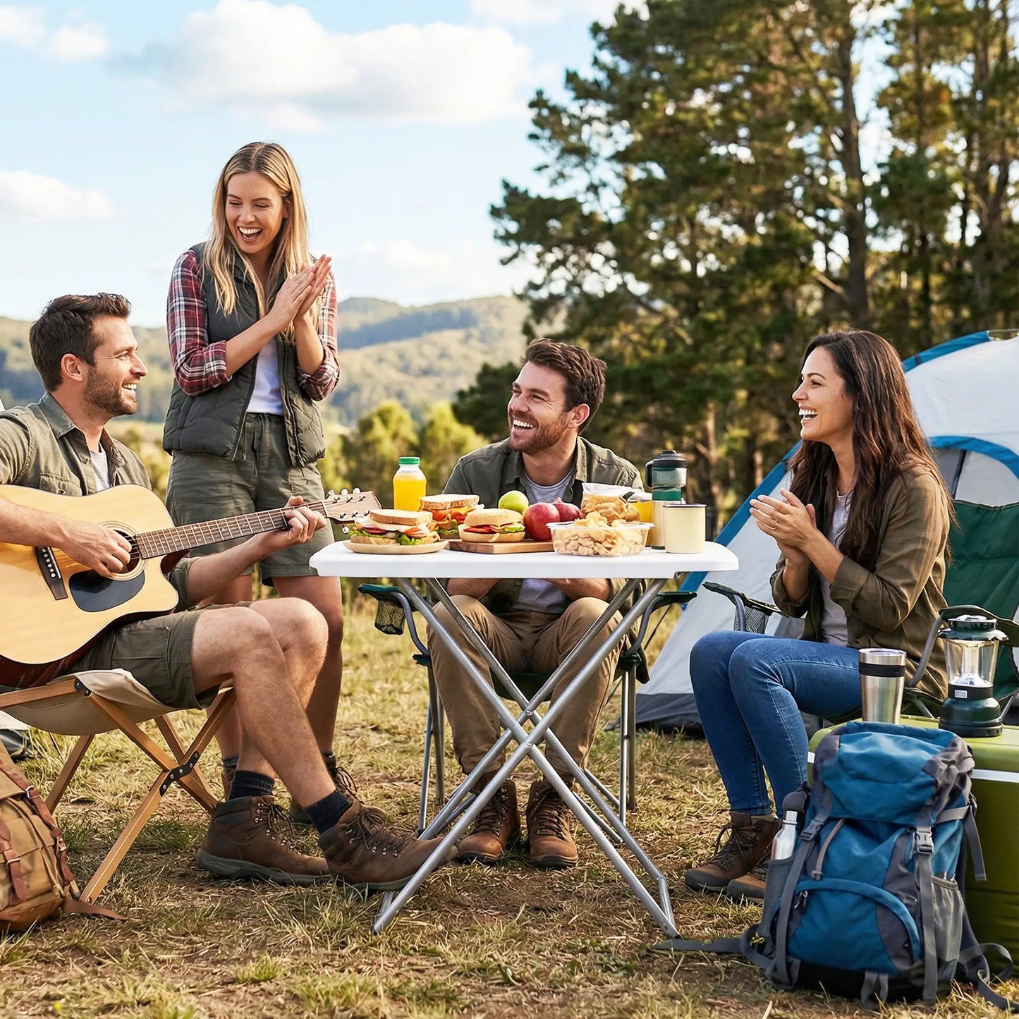 Folding Picnic Table, 30" x 20", 5-Level Height Adjustment, White Picnic Tables & Camping Chairs at Gallery Canada