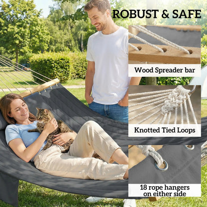 Padded Camping Hammock With Pillow, Spreader Bars, 200 x 140 cm, Grey Camping Hammocks at Gallery Canada