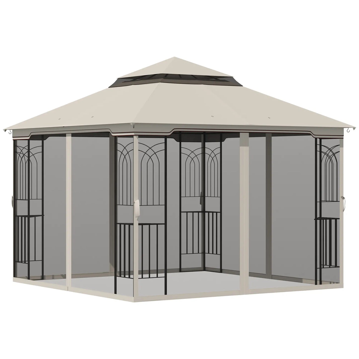 10'x10' Soft-Top Gazebo, Double Tier Roof, Mesh Curtains, Beige Gazebos at Gallery Canada