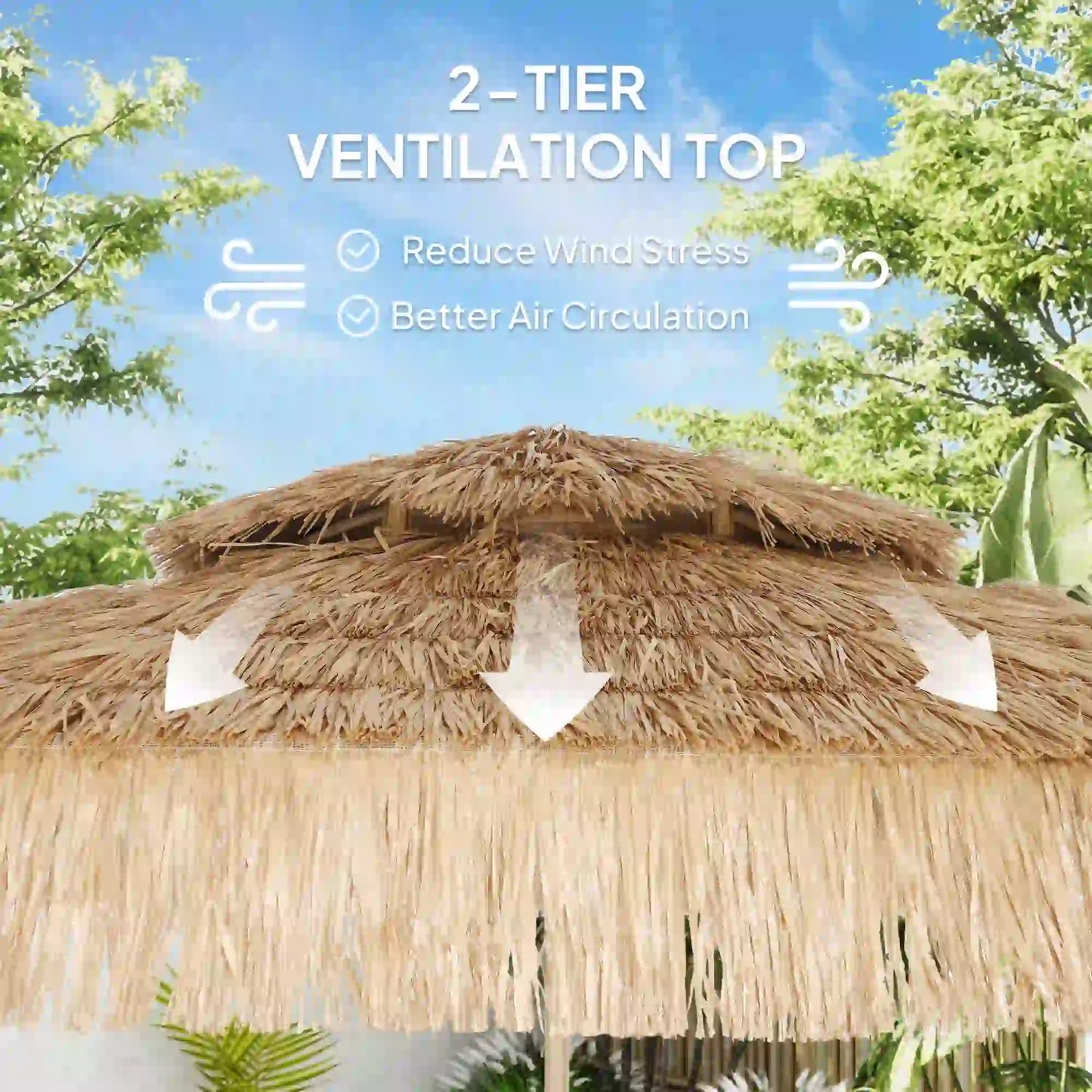 10 ft. Hula Thatched Tiki Umbrella, UPF30+, 8 Ribs, Natural Sun Umbrellas at Gallery Canada