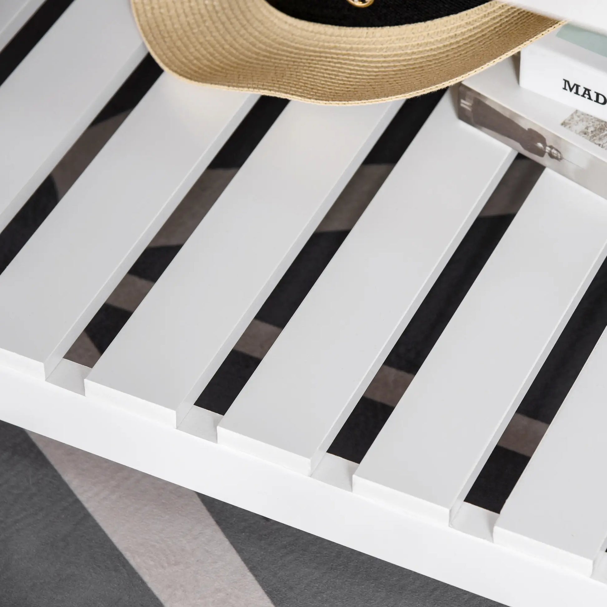 Farmhouse Coffee Table, Slatted Shelf, X Bar Frame, Natural, White Coffee Tables at Gallery Canada