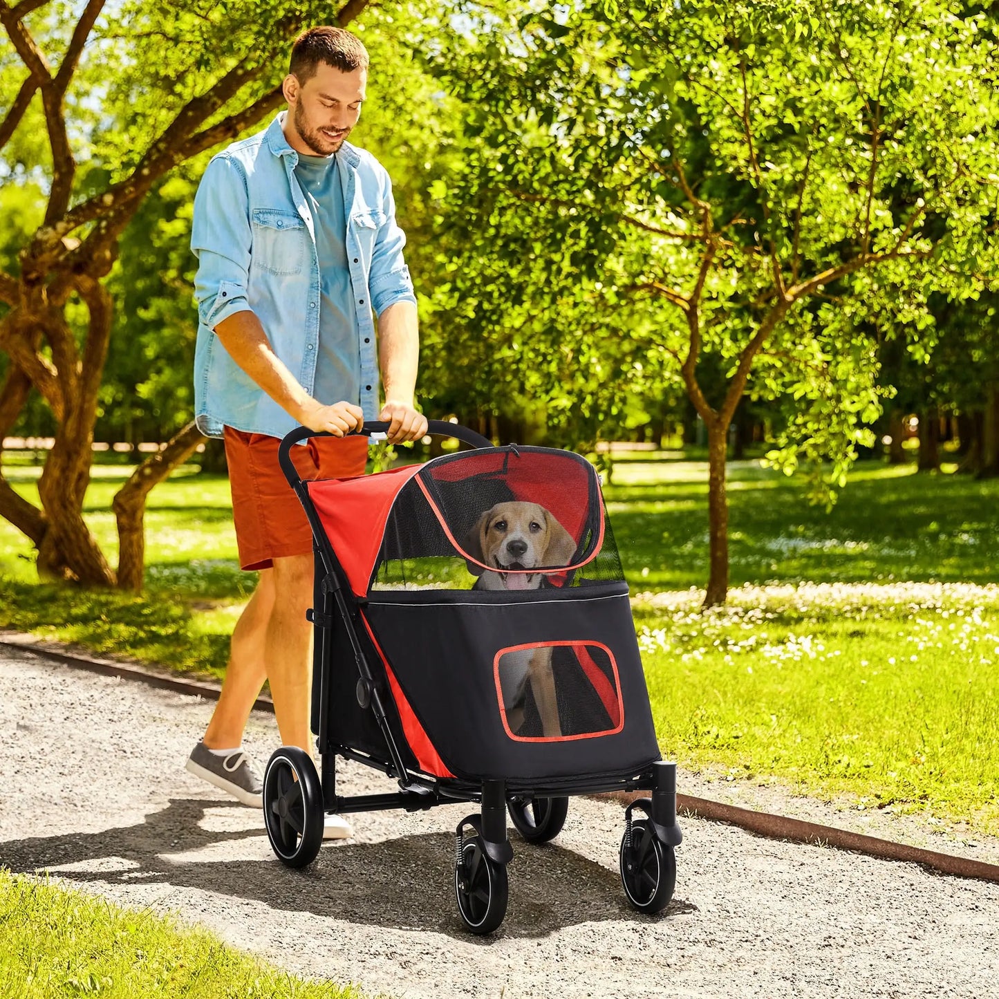 Foldable Pet Stroller, Universal Wheels, Shock Absorber, Large & Medium Dogs, Red Dog Bike Trailers & Strollers at Gallery Canada