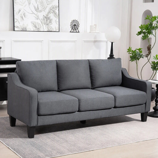 3 Seater Sofa, Modern Couch, Pocket Spring, Linen Upholstered, Charcoal Grey 3-Seater Sofas Charcaol Grey at Gallery Canada