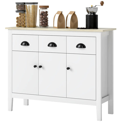 40" Sideboard Buffet Cabinet, 3 Drawers, 2 Adjustable Shelves, White
