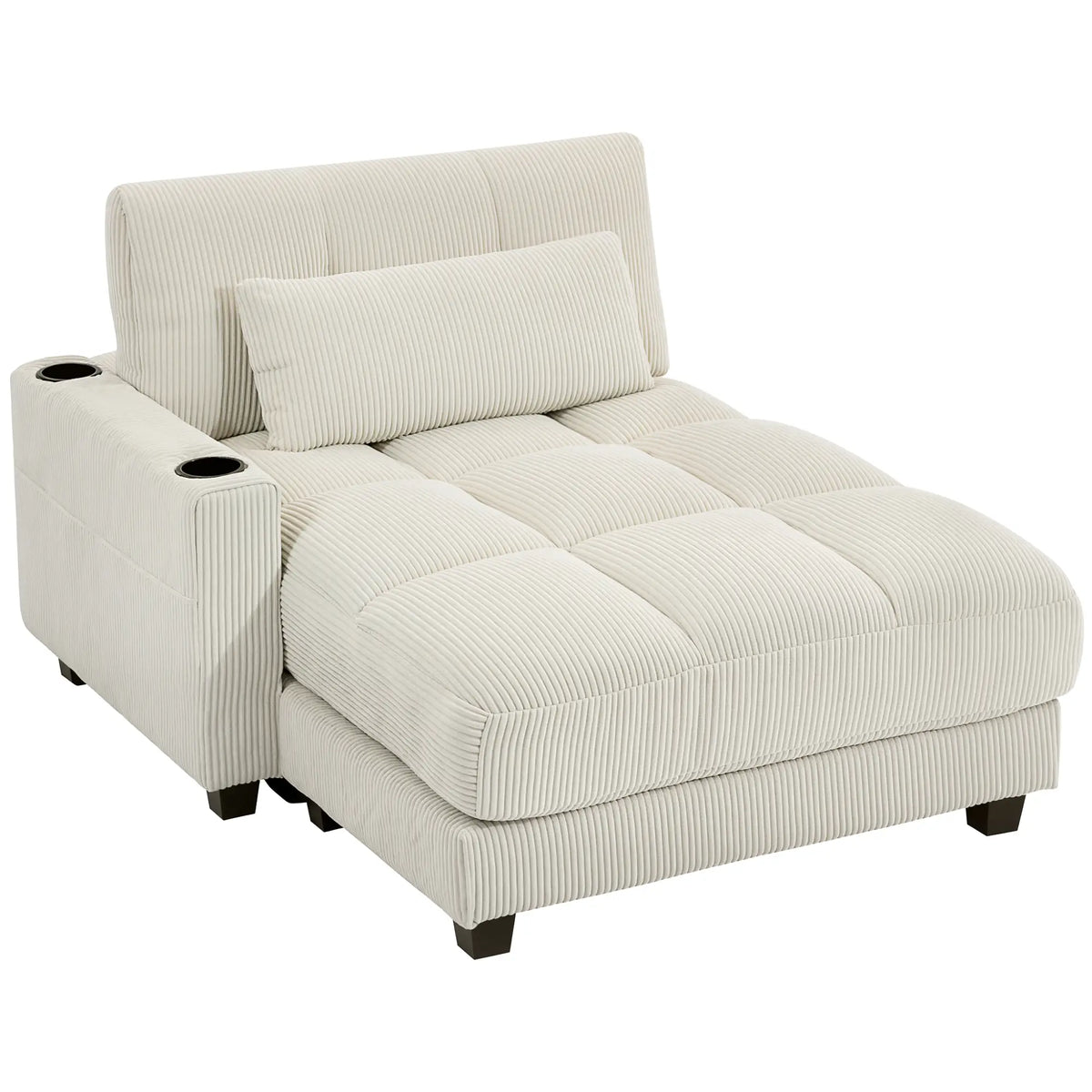 58" Corduroy Chaise Lounge Sofa Bed With Cup Holders, Cream White Sofas & Reclining Chairs at Gallery Canada