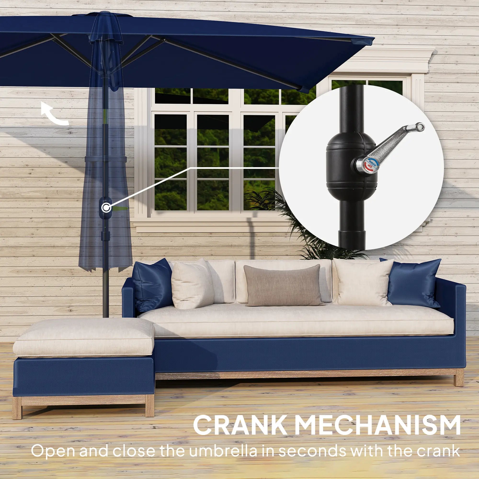 6.5x9.6ft Rectangle Aluminum Tilt Patio Umbrella, Navy Blue Sun Umbrellas at Gallery Canada