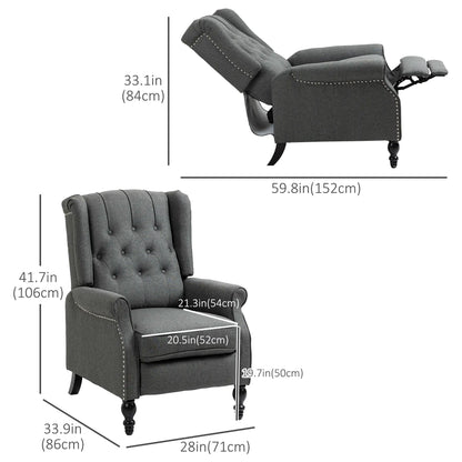 Wingback Reclining Chair with Footrest, Button Tufted, Dark Grey Single Sofas at Gallery Canada