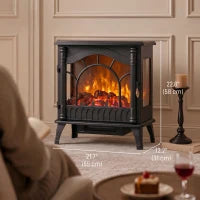 Cheminée électrique 1000W/2000W chauffage sur pied avec thermostat, effet flamme 3D, noir
