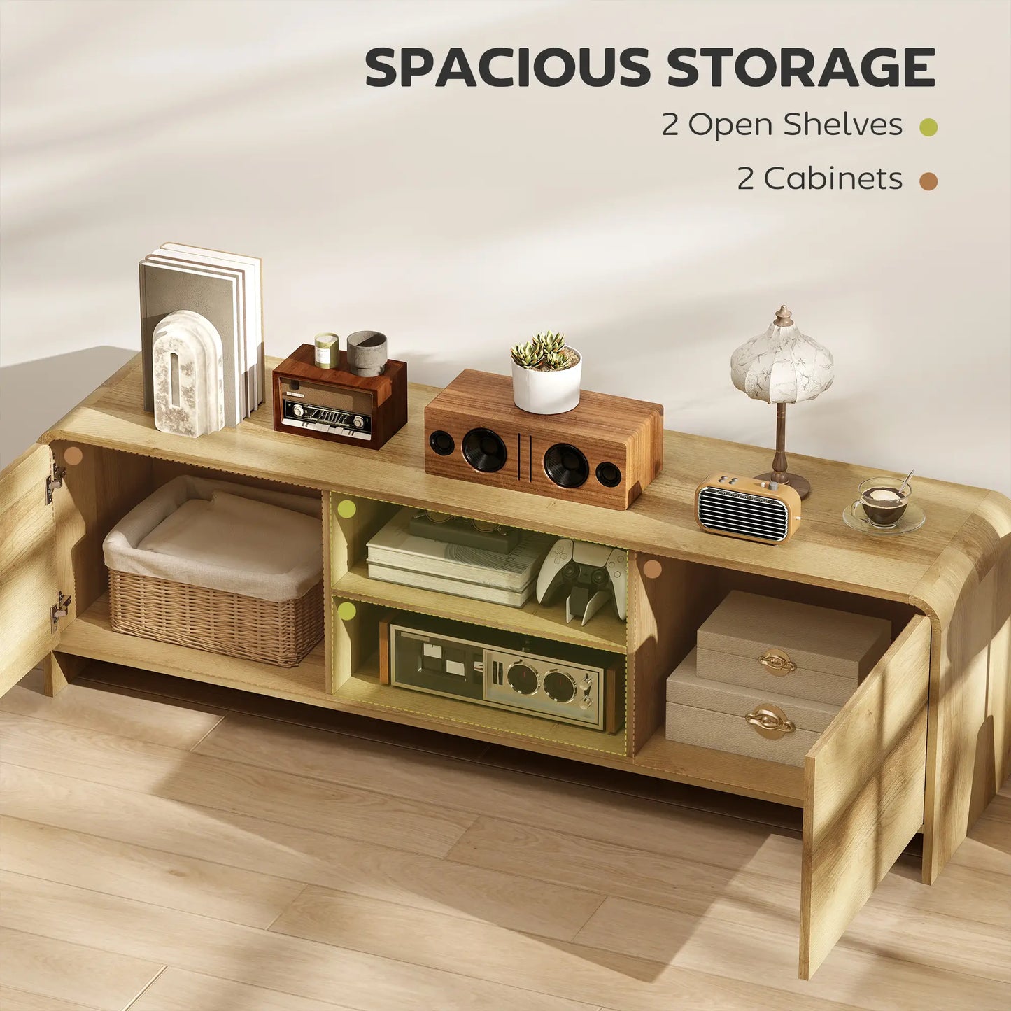 TV Stand For 65 Inch TV, Nordic Entertainment Center, Natural