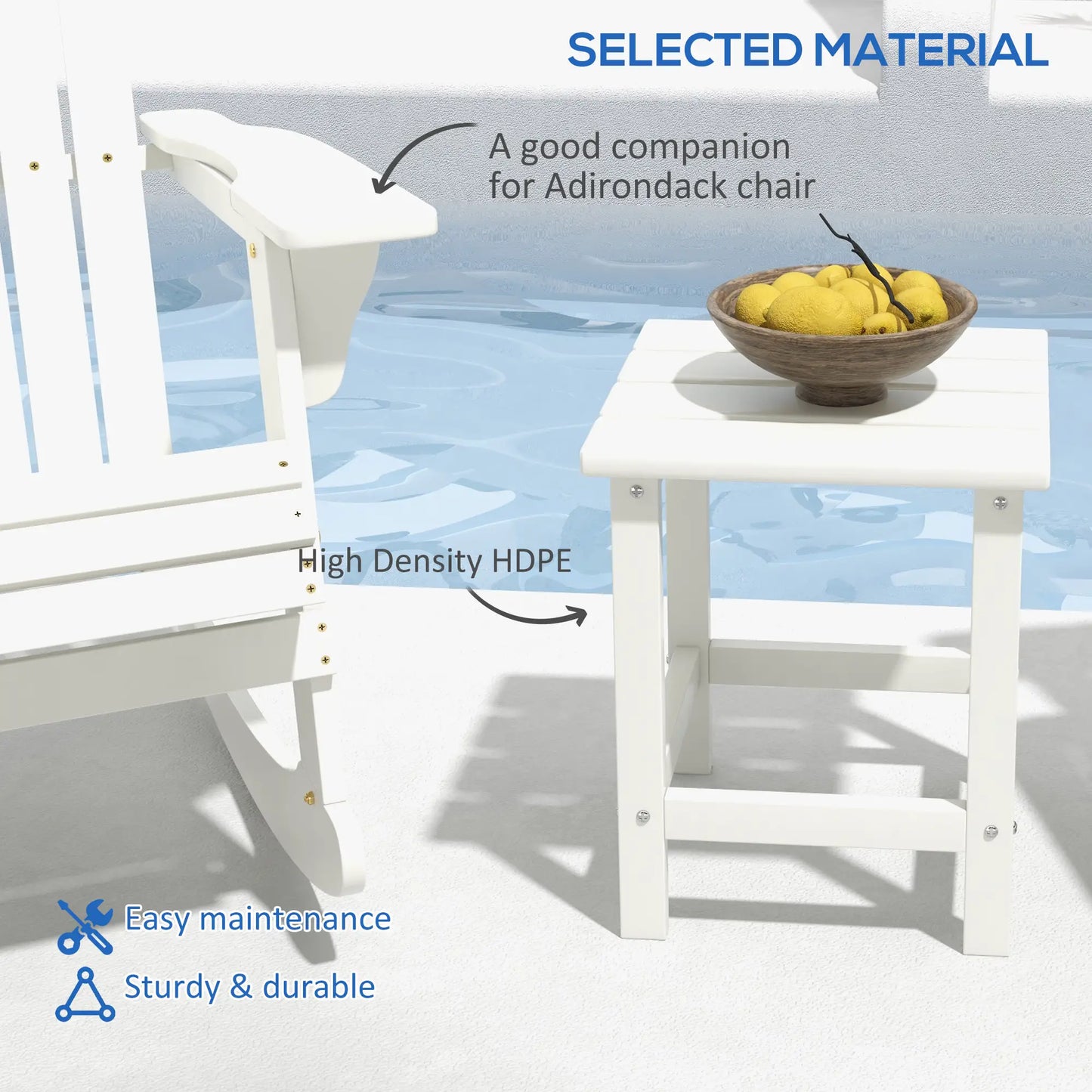 Square Side Table, 15" Outdoor HDPE, Weather Resistant, White Patio Side Tables at Gallery Canada