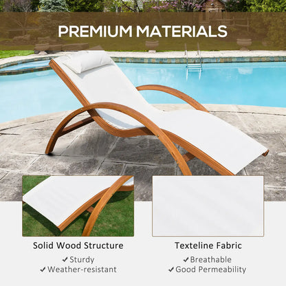 Outdoor Wood Sling Chaise Lounge, Garden Mesh Lounger, Cream Lounger Chairs at Gallery Canada