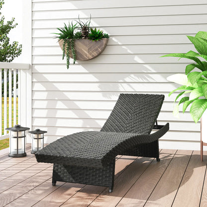 Folding Wicker Outdoor Chaise Lounge, 4-Level Adjustable Backrest, Black Wicker Chaise Loungers at Gallery Canada