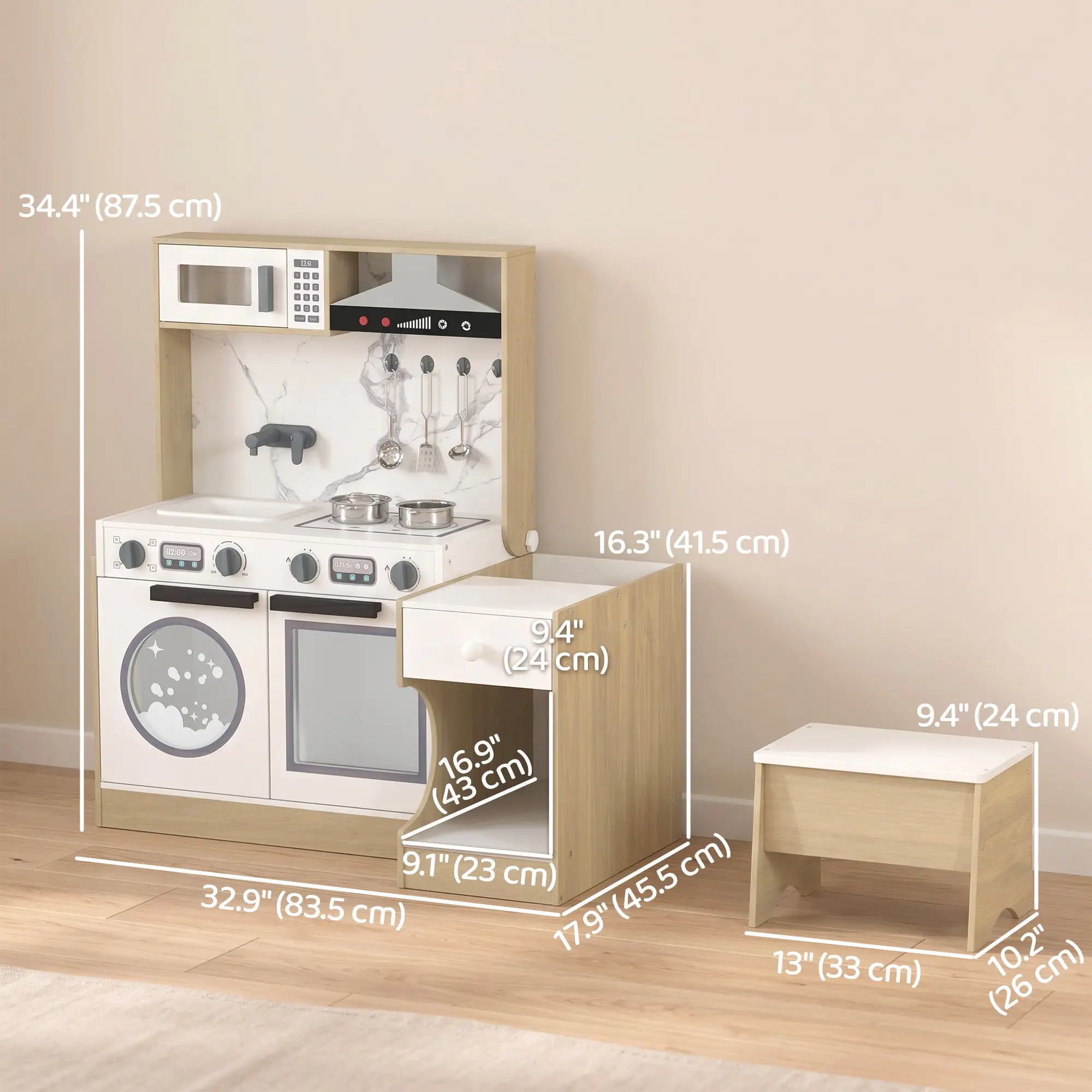 2-In-1 Kids Kitchen Playset, Table & Chair with Sink, Oven, Microwave, 3-8 Play Kitchen at Gallery Canada