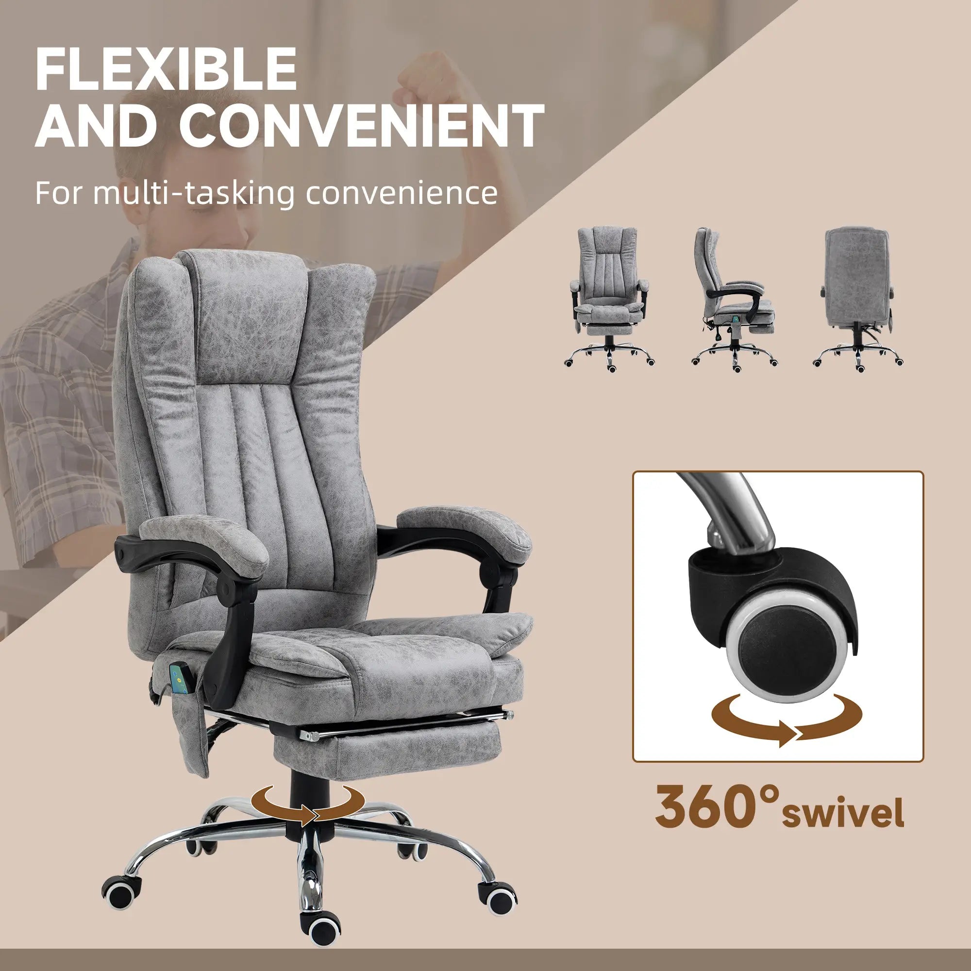 Office Chair, Vibration Massage Recliner, Retractable Footrest, Grey Massage Chairs at Gallery Canada