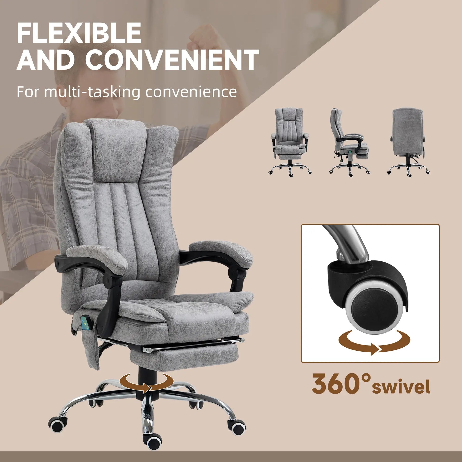 Office Chair, Vibration Massage Recliner, Retractable Footrest, Grey Massage Chairs at Gallery Canada