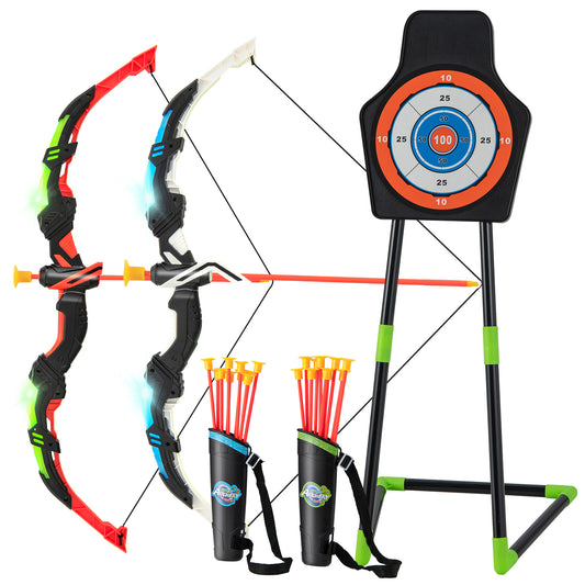 Youth Archery Bow Set, LED Light Up, 20 Suction Cup Arrows, Multicolor