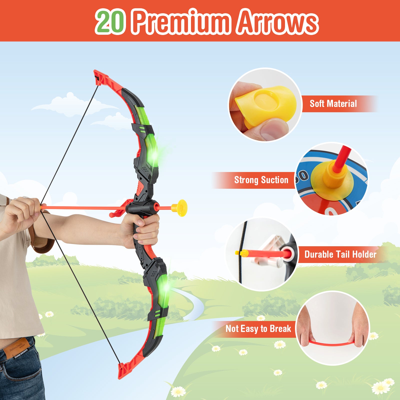 Youth Archery Bow Set, LED Light Up, 20 Suction Cup Arrows, Multicolor Toy Sports at Gallery Canada