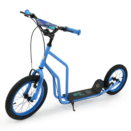 Youth Scooter, Adjustable Handlebar, 16/14-Inch Inflatable Wheels, Blue