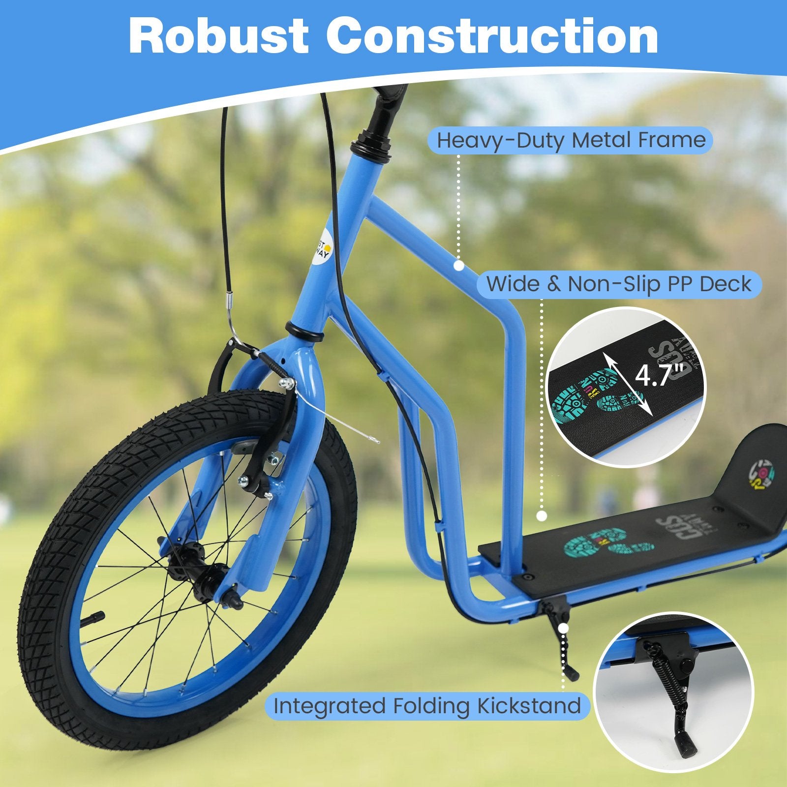 Youth Scooter with Adjustable Handlebar and 16/14-Inch Inflatable Wheels for Age 8+ Years Old, Blue Scooters at Gallery Canada