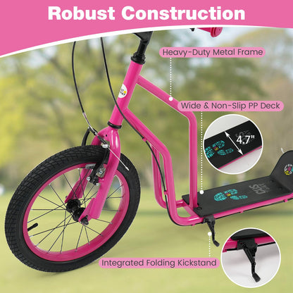 Youth Scooter with Adjustable Handlebar and 16/14-Inch Inflatable Wheels for Age 8+ Years Old, Pink Scooters at Gallery Canada