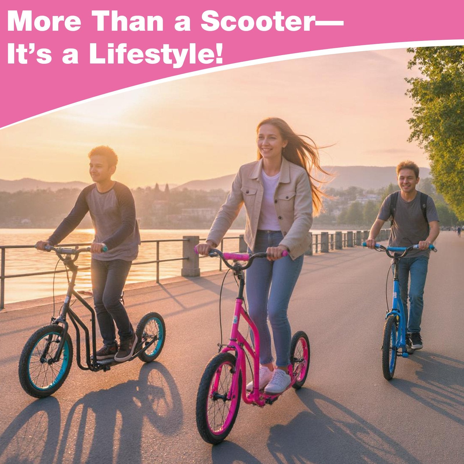 Youth Scooter with Adjustable Handlebar and 16/14-Inch Inflatable Wheels for Age 8+ Years Old, Pink Scooters at Gallery Canada