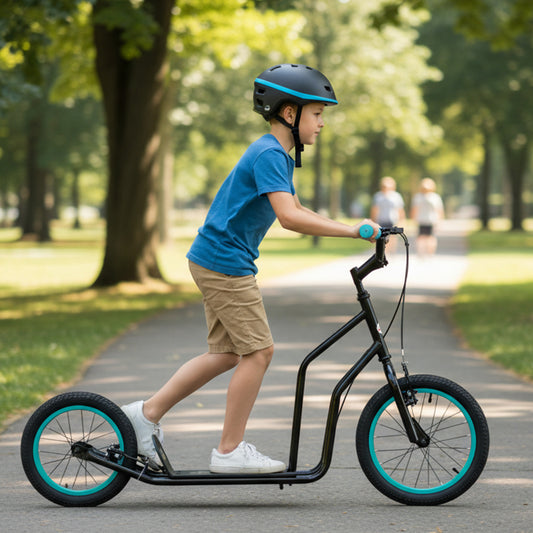 Youth Scooter with Adjustable Handlebar and 16/14-Inch Inflatable Wheels for Age 8+ Years Old, Black Scooters Black at Gallery Canada