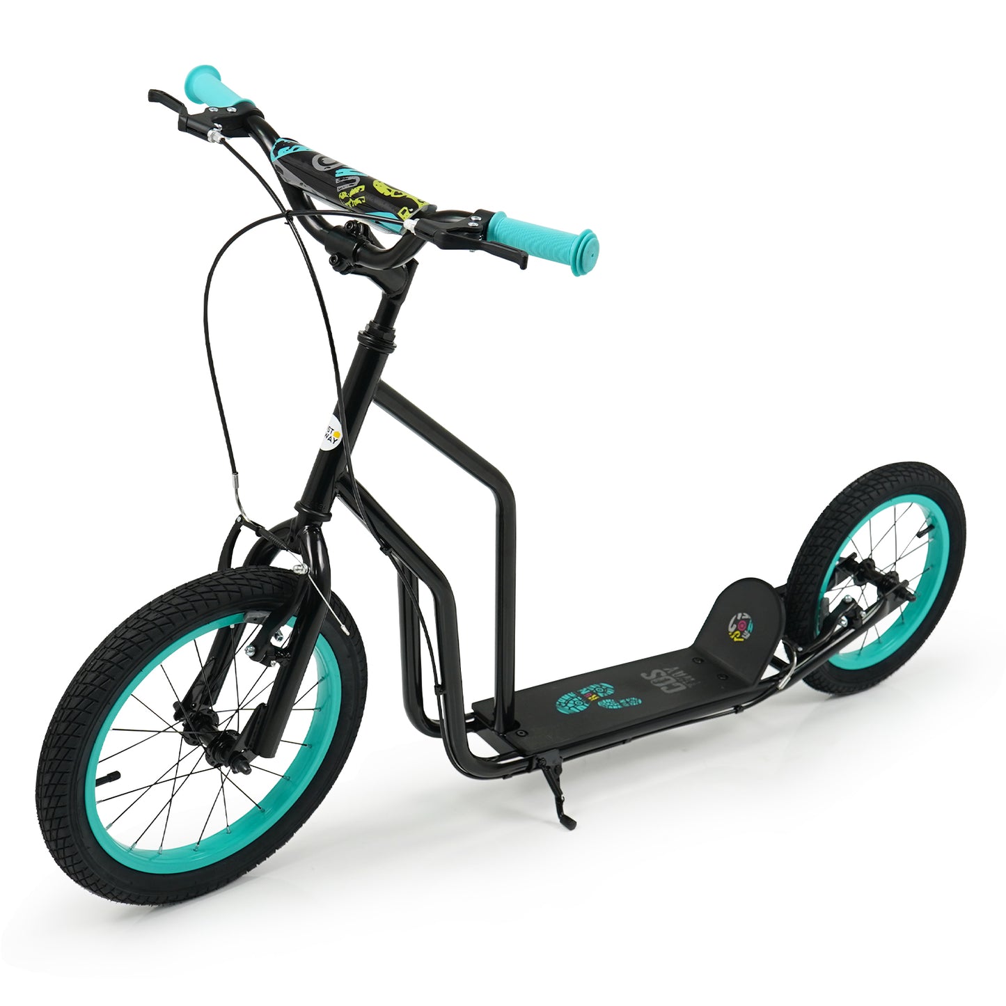 Youth Scooter with Adjustable Handlebar and 16/14-Inch Inflatable Wheels for Age 8+ Years Old, Black