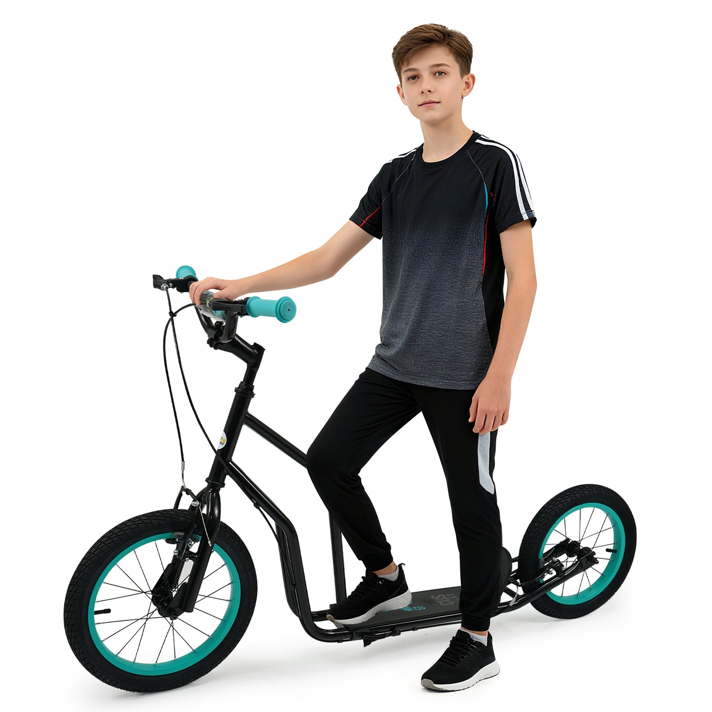 Youth Scooter with Adjustable Handlebar and 16/14-Inch Inflatable Wheels for Age 8+ Years Old, Black
