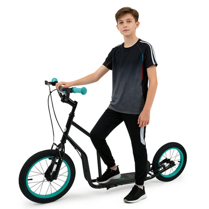Youth Scooter with Adjustable Handlebar and 16/14-Inch Inflatable Wheels for Age 8+ Years Old, Black