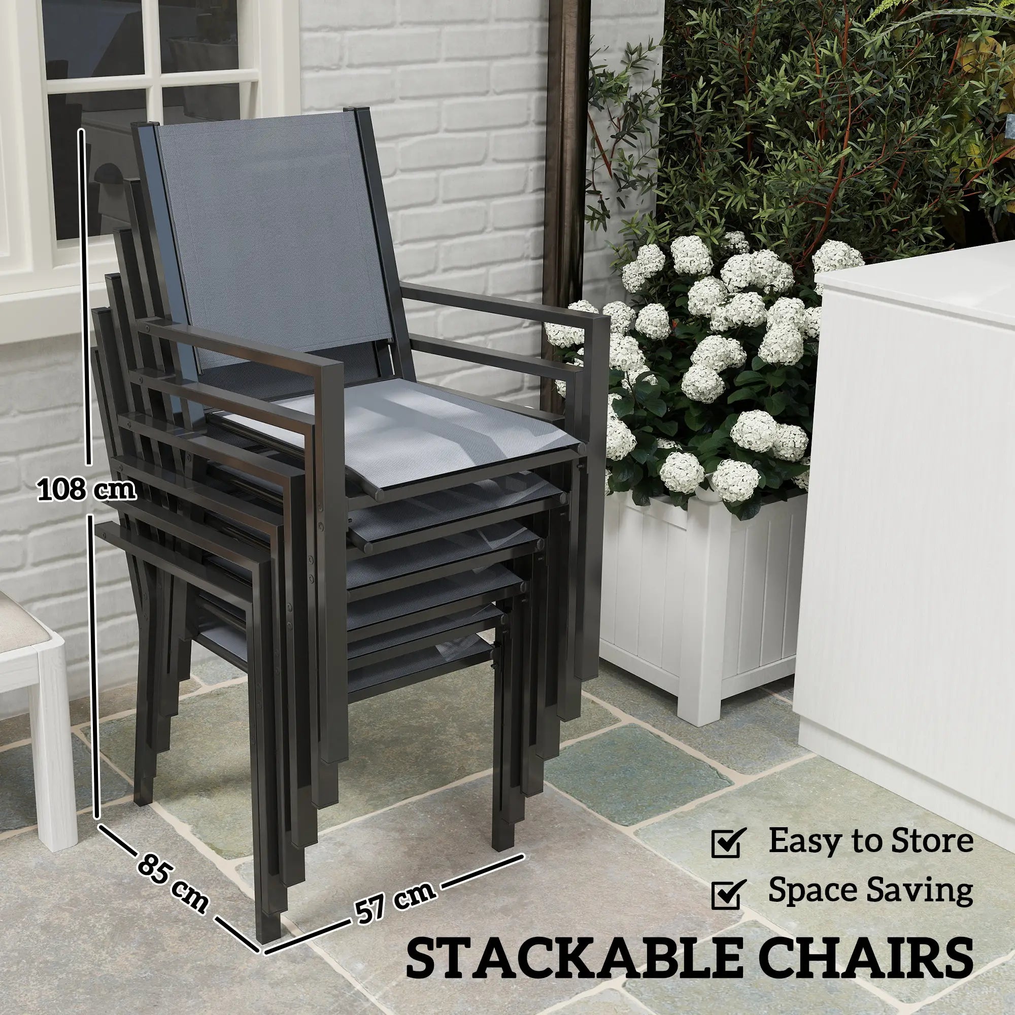 7-Piece Outdoor Dining Set, 6 Stackable Chairs, Rectangle Table, WPC Top Outdoor Dining Sets at Gallery Canada