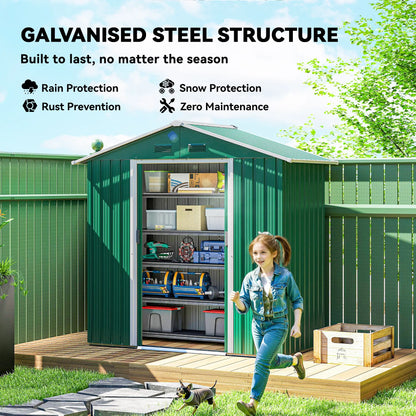 6.5x3.5ft Metal Garden Shed, Outdoor Tool Storage, Double Sliding Doors, Vents, Green Sheds at Gallery Canada