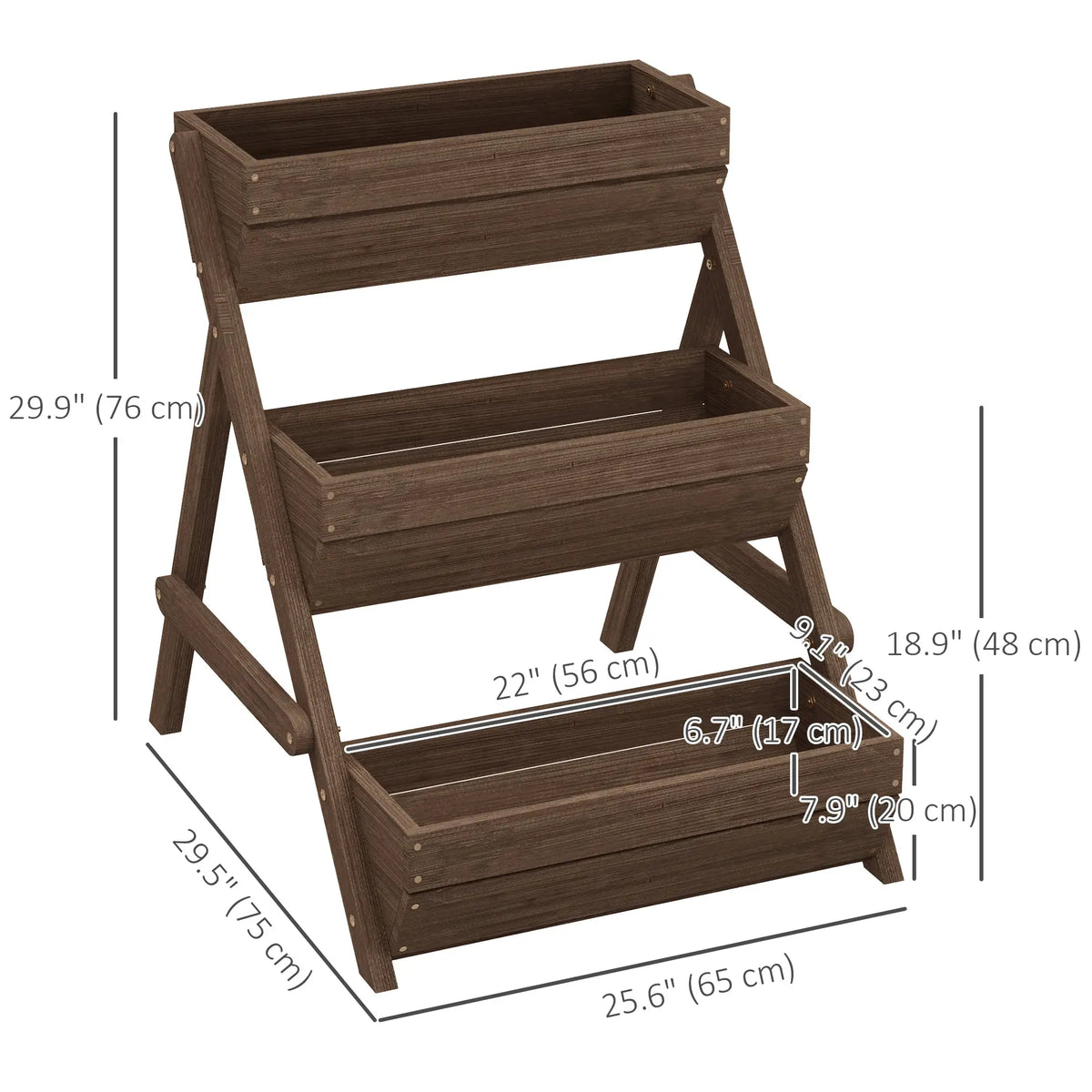 3 Tier Elevated Planter Box, Wooden Raised Garden Bed, 26" x 30" x 30", Carbonized Elevated Garden Beds at Gallery Canada