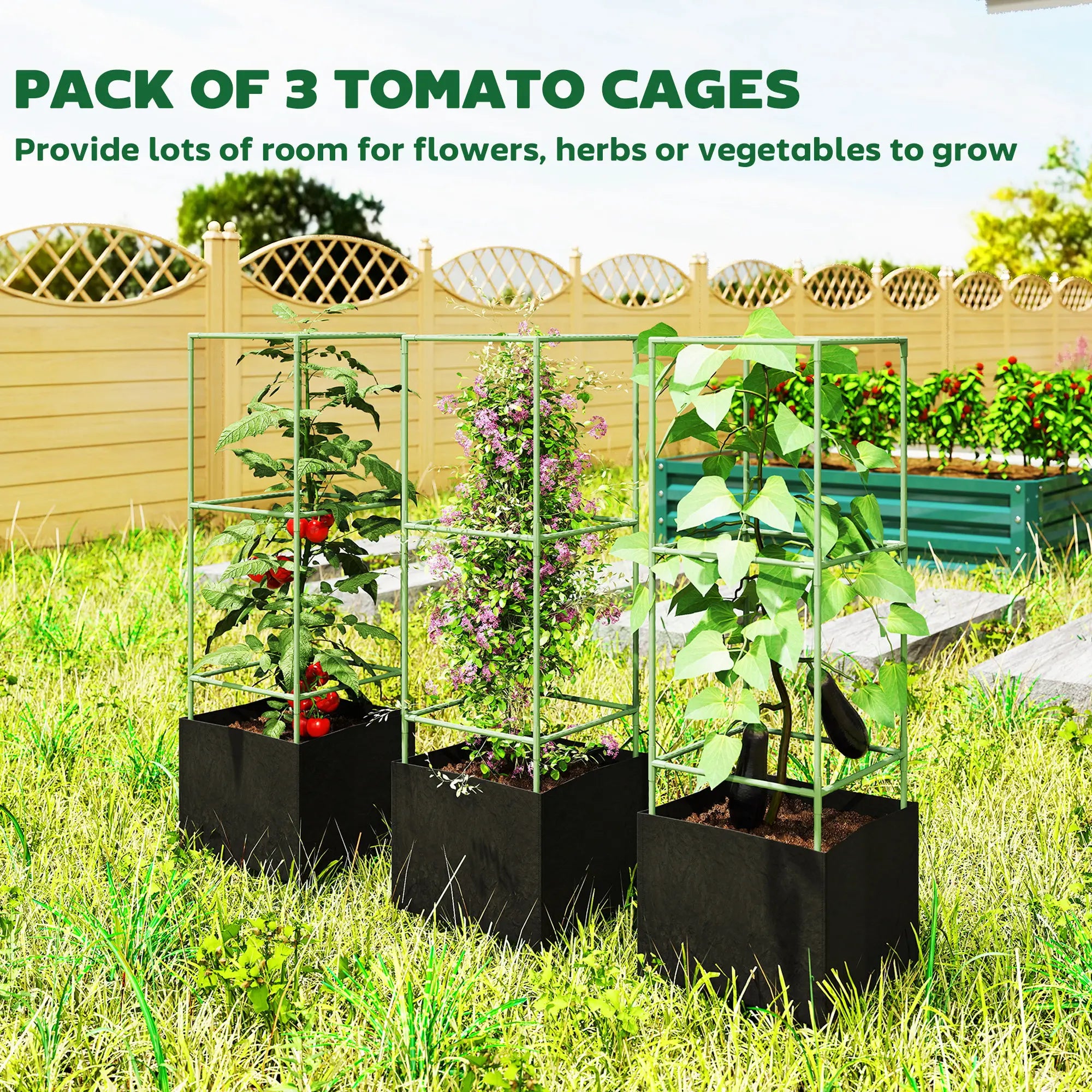 3 Tomato Cages With 13.5 Gallon Grow Bags, Adjustable Square Plant Trellis Raised Garden Beds at Gallery Canada