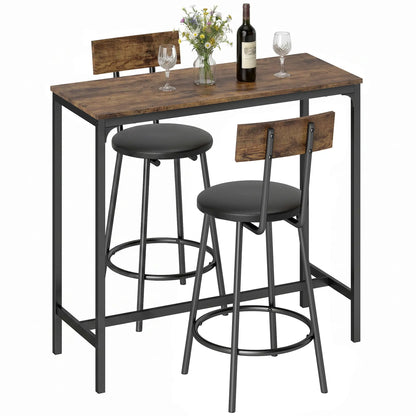 Bar Table Set With 2 Counter Height Barstools, Rustic Brown