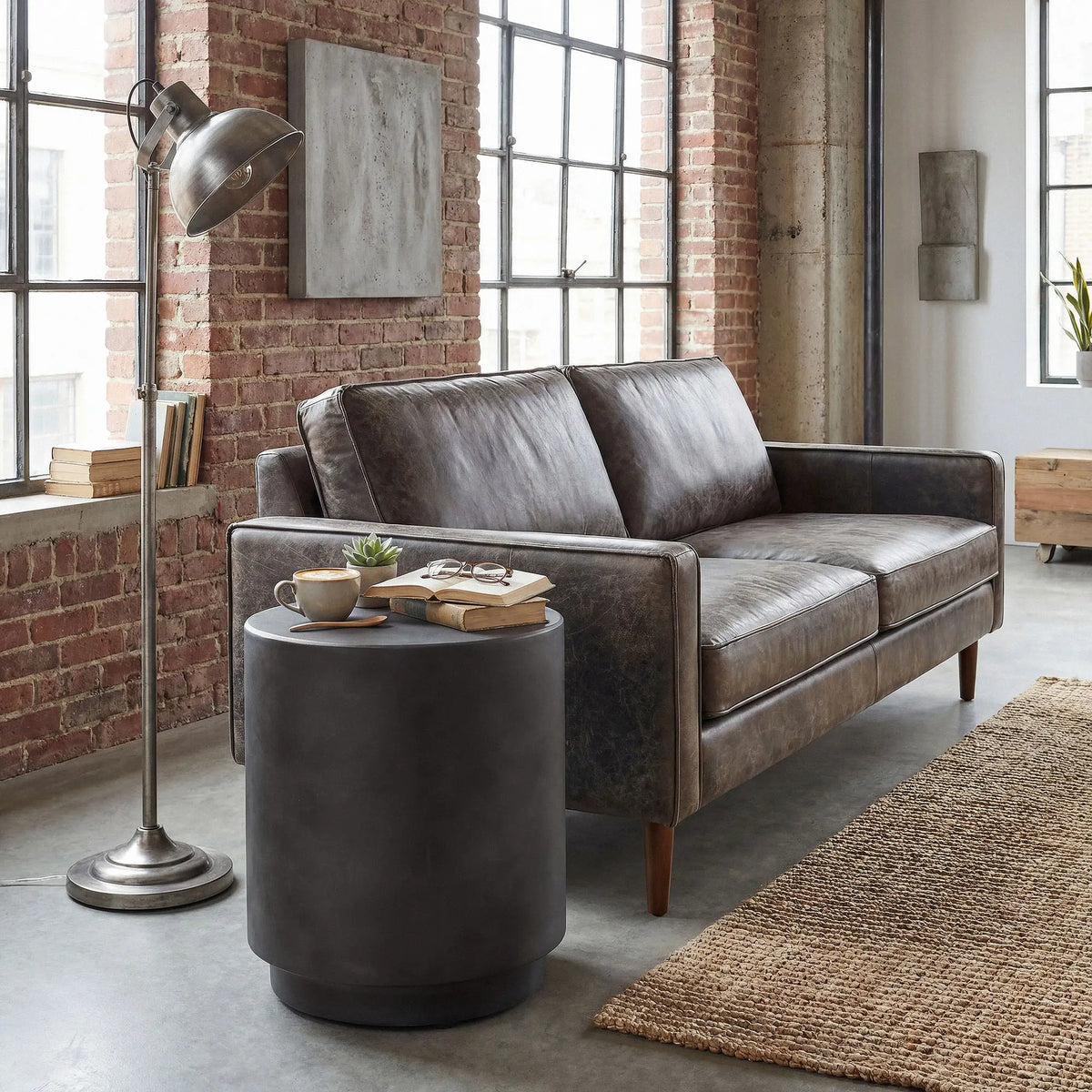 Terrazzo Finish Side Table, 17" Round, Charcoal Grey Side Tables at Gallery Canada
