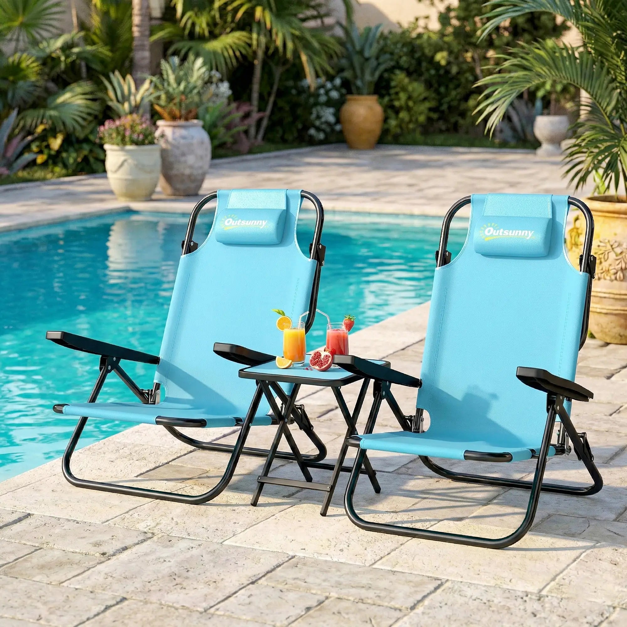 2 Beach Chairs, 5-Position Adjustable, Folding Camping Chair, Light Blue Beach Accessories at Gallery Canada