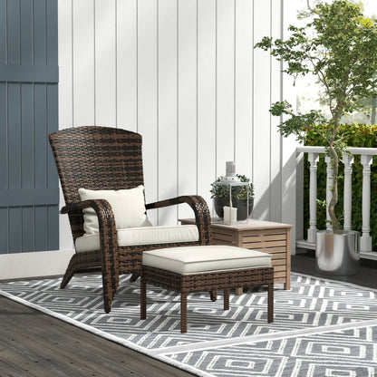 Wicker Adirondack Chair with Ottoman, Cushioned Patio Chair, Cream White, Brown Patio Chairs at Gallery Canada
