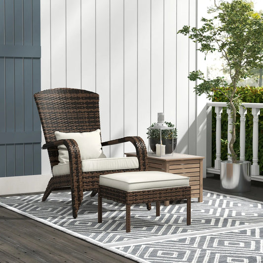 Wicker Adirondack Chair with Ottoman, Cushioned Patio Chair, Cream White, Brown Patio Chairs Mixed Brown, Cream White at Gallery Canada