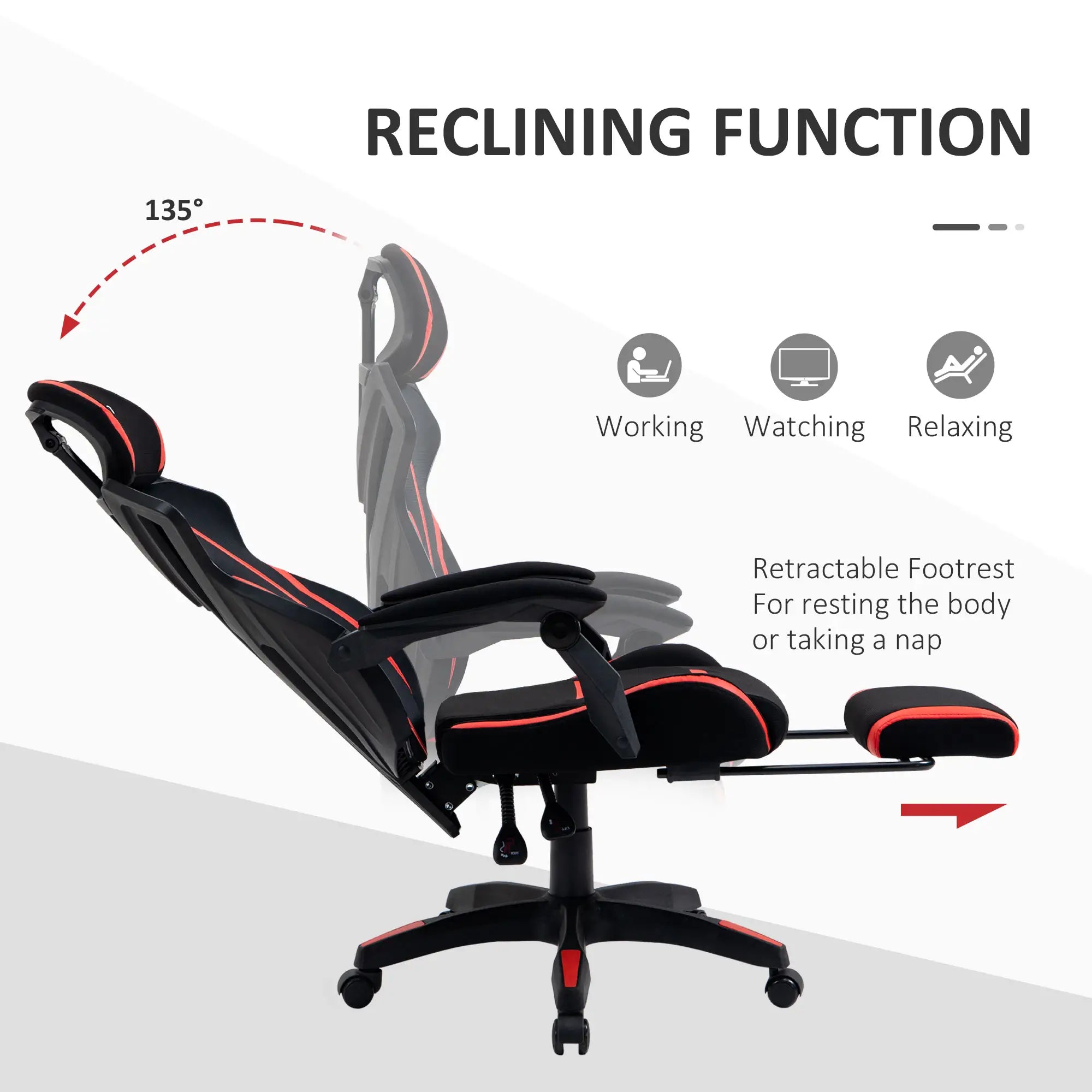Racing Gaming Chair, Ergonomic Computer Chair with Footrest, Headrest, Black, Red Video Game Chairs at Gallery Canada