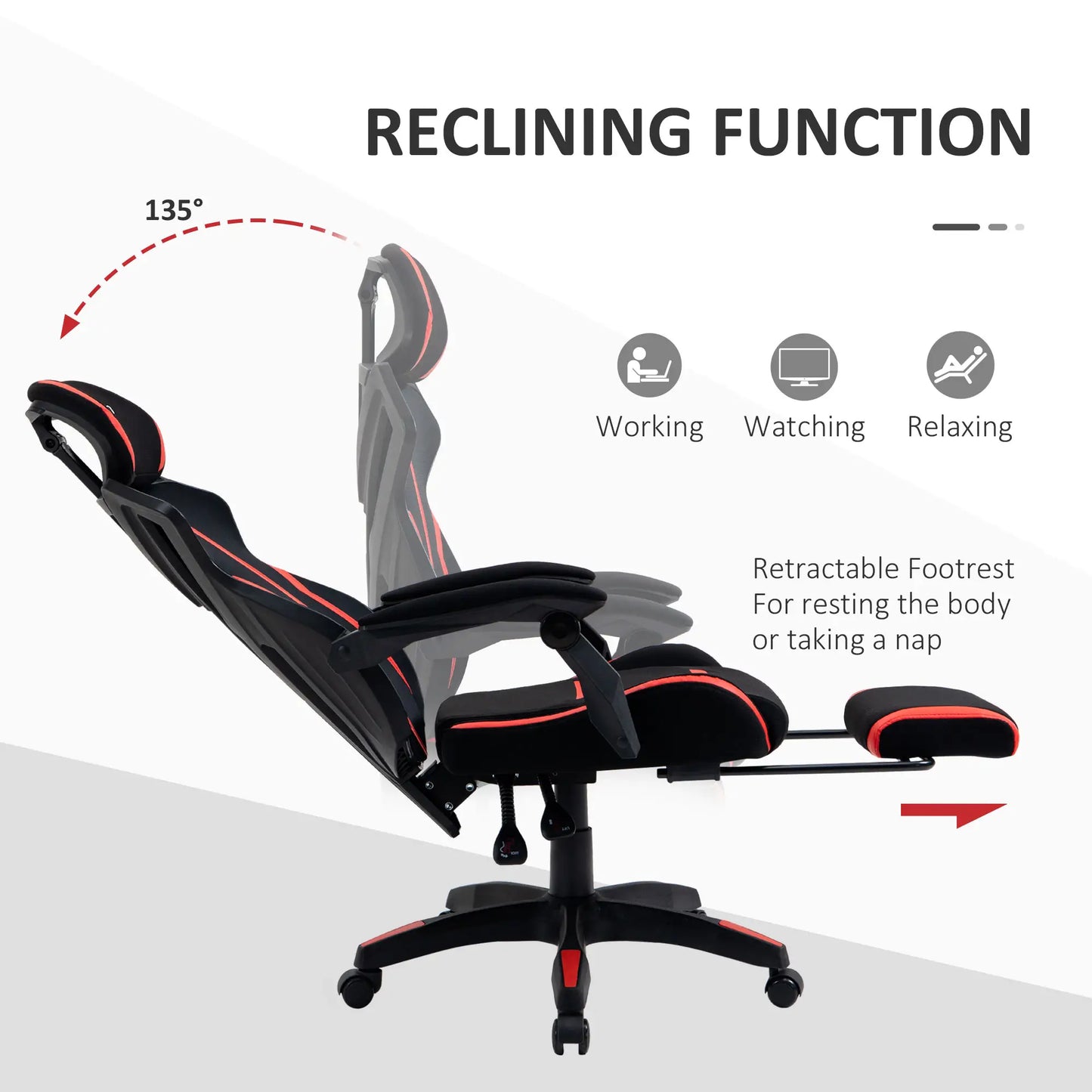 Racing Gaming Chair, Ergonomic Computer Chair with Footrest, Headrest, Black, Red Video Game Chairs at Gallery Canada