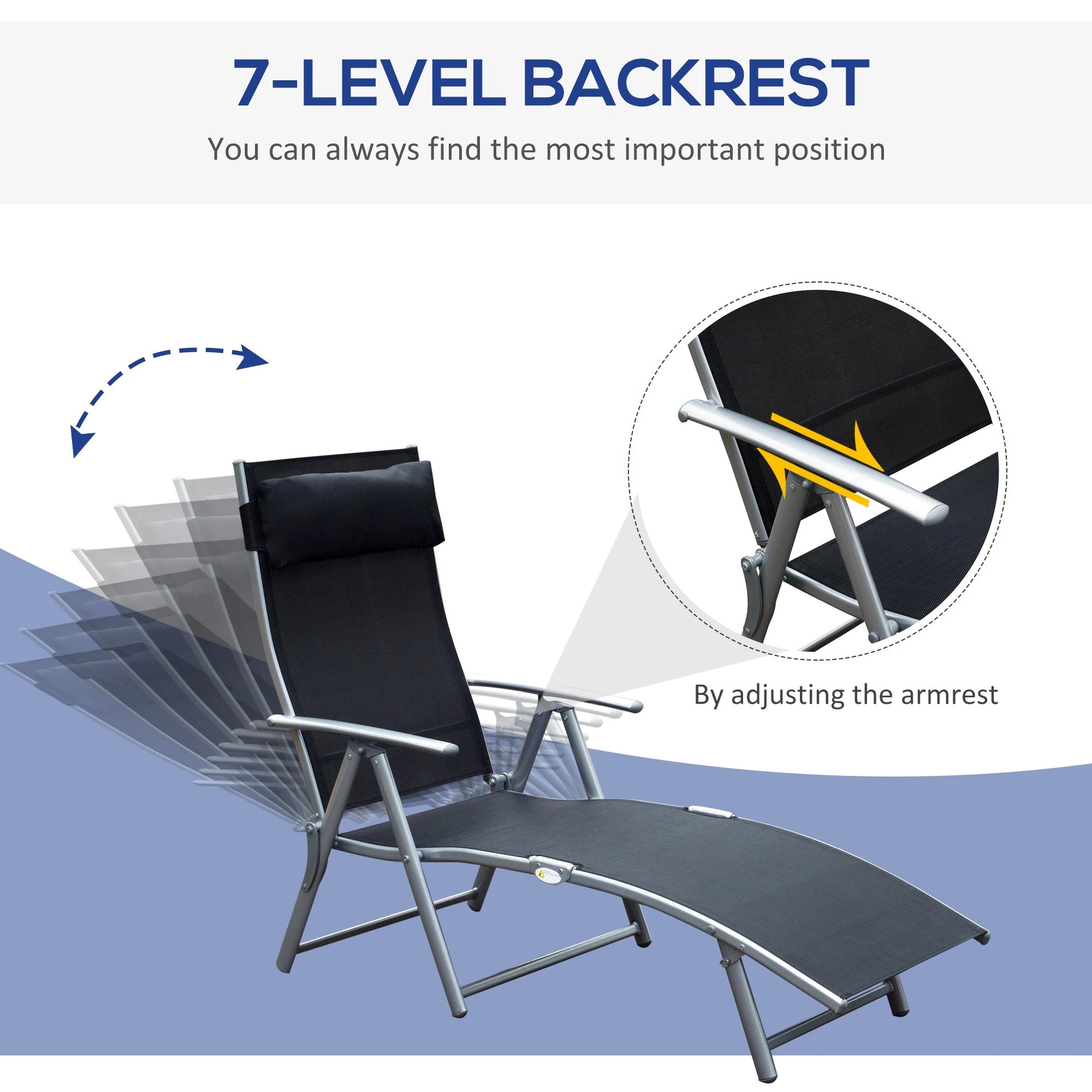 Heavy Duty Adjustable Folding Reclining Chair, Outdoor Sun Lounger, Black Lounger Chairs at Gallery Canada