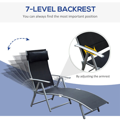Heavy Duty Adjustable Folding Reclining Chair, Outdoor Sun Lounger, Black Lounger Chairs at Gallery Canada