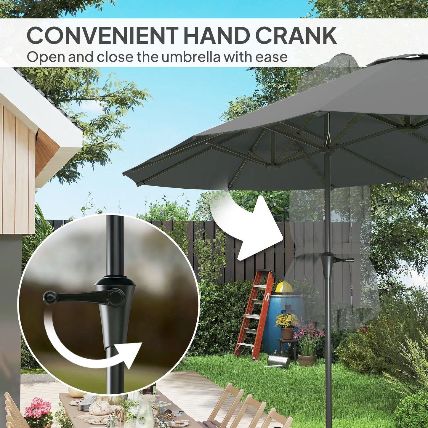 13ft Double-Sided Patio Umbrella, Crank Handle, Light Grey Sun Umbrellas at Gallery Canada