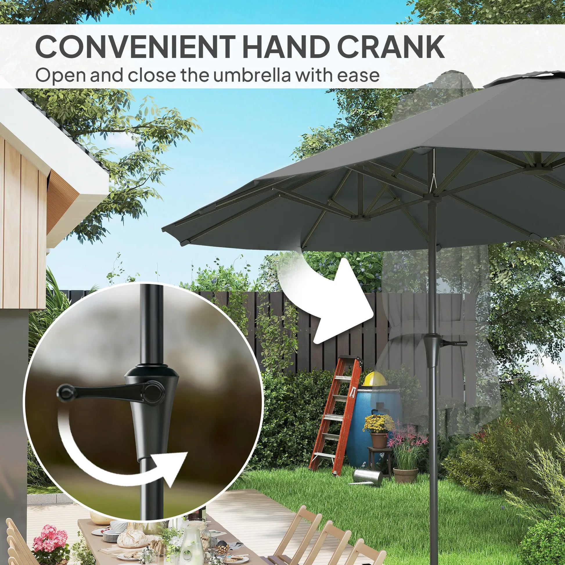 13ft Double-Sided Patio Umbrella, Crank Handle, Light Grey Sun Umbrellas at Gallery Canada