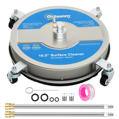 16" Pressure Washer Surface Cleaner, 4 Wheels, Stainless Steel, 1/4" Quick Connector, 2 Wands, 3600 PSI, Silver Garden Accessories at Gallery Canada