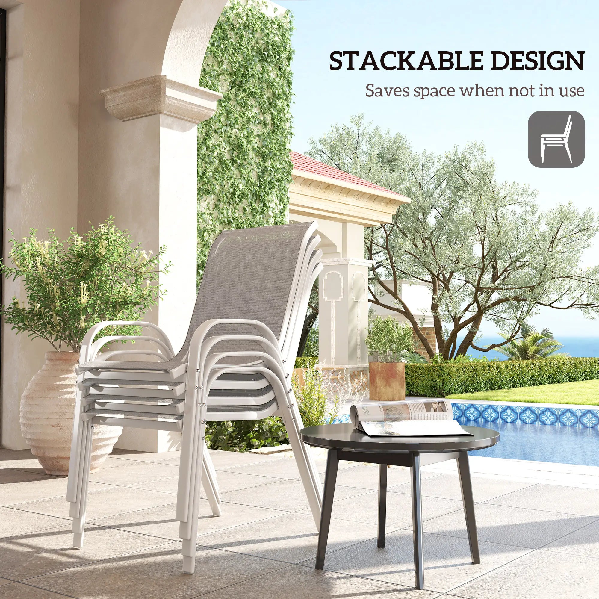 Outdoor Dining Chairs, Stackable With High Back, Breathable Mesh Seat, White Outdoor Dining Sets at Gallery Canada